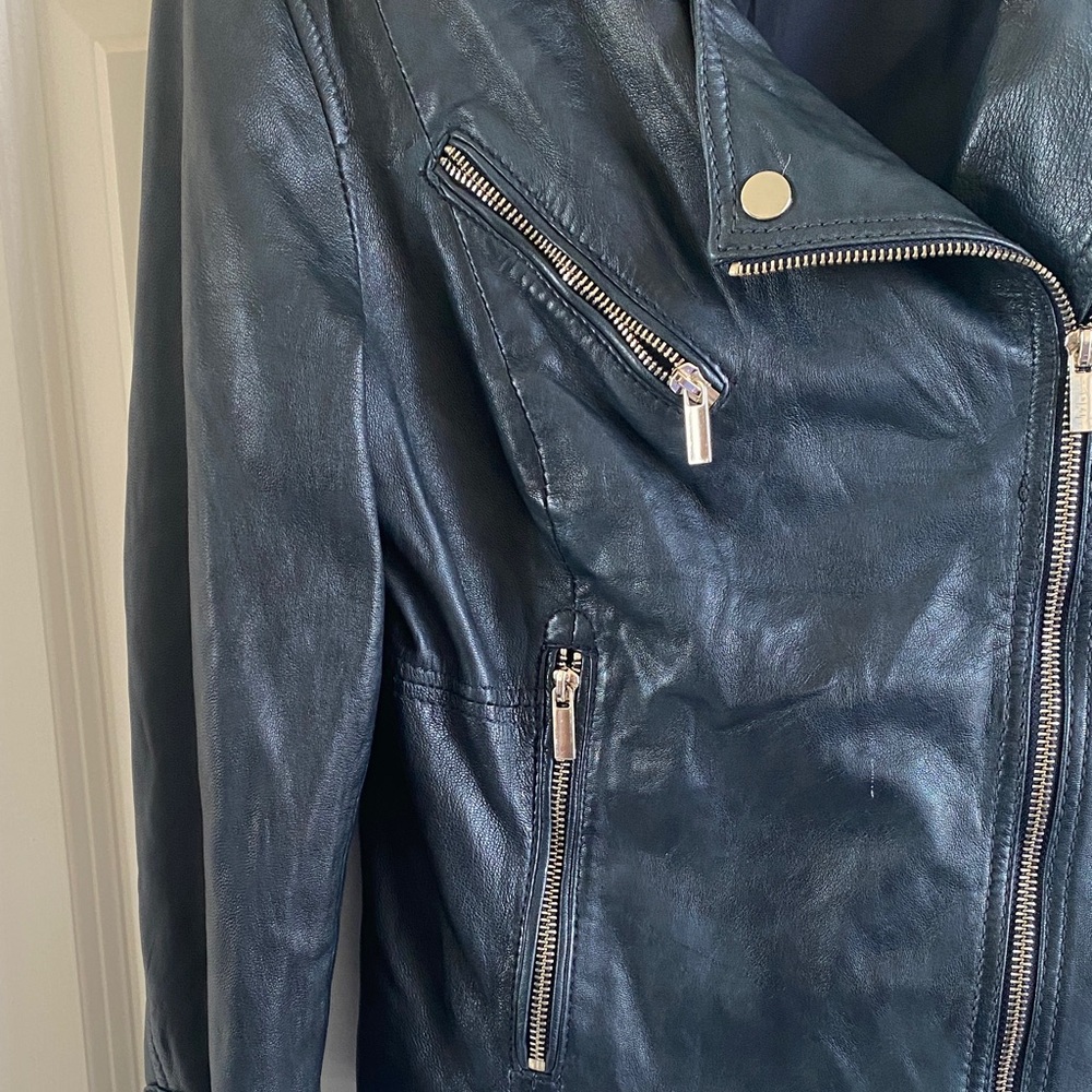 Stradivarius Dark Blue Leather Moto Jacket - Picture 3 of 5